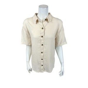 Studio Park x Courtney Khondabi Button-Front Linen-Blend Top Sand Large Size
